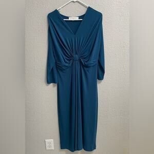 American Glamour Badgley Mischka Teal Blue Long Sleeve Dress Size Large